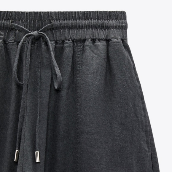 Zara Gray Washed Effect Linen Blend High-Waisted Trouser Pants - Picture 6 of 13